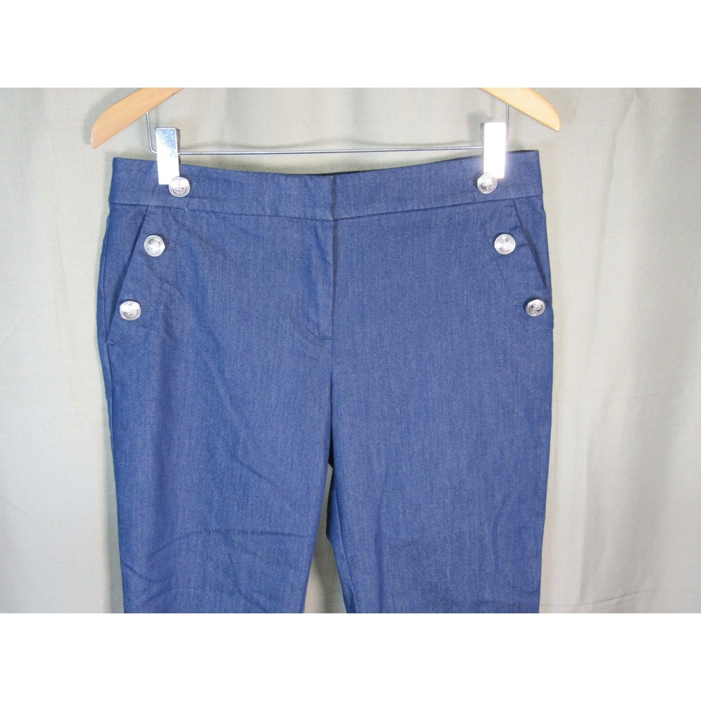 Loft The Riviera Slim Blue Nautical Anchor Button Cropped Pants Womens 8P - Picture 3 of 7